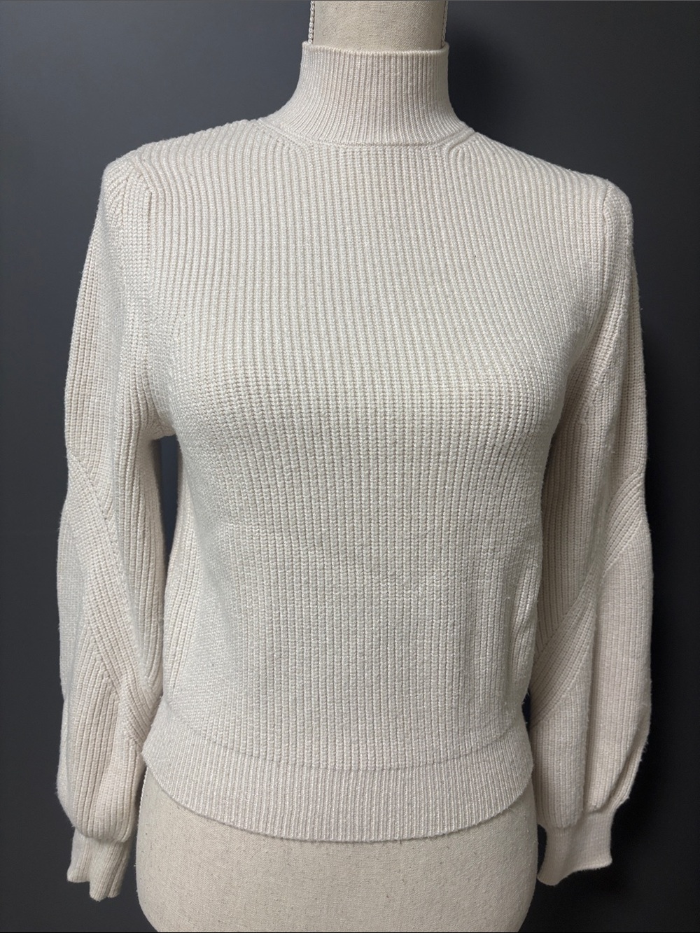Zara Cream Ribbed Mock Turtleneck Sweater